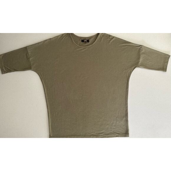 L&B Lucky & Blessed Womens Shirt Size Medium Olive Green 3/4 Sleeve Oversized - Picture 5 of 7